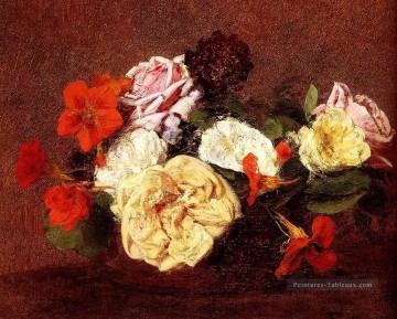  Impressionnistes Galerie - Bouquet de roses et de capucines Henri Fantin Latour Fleurs impressionnistes